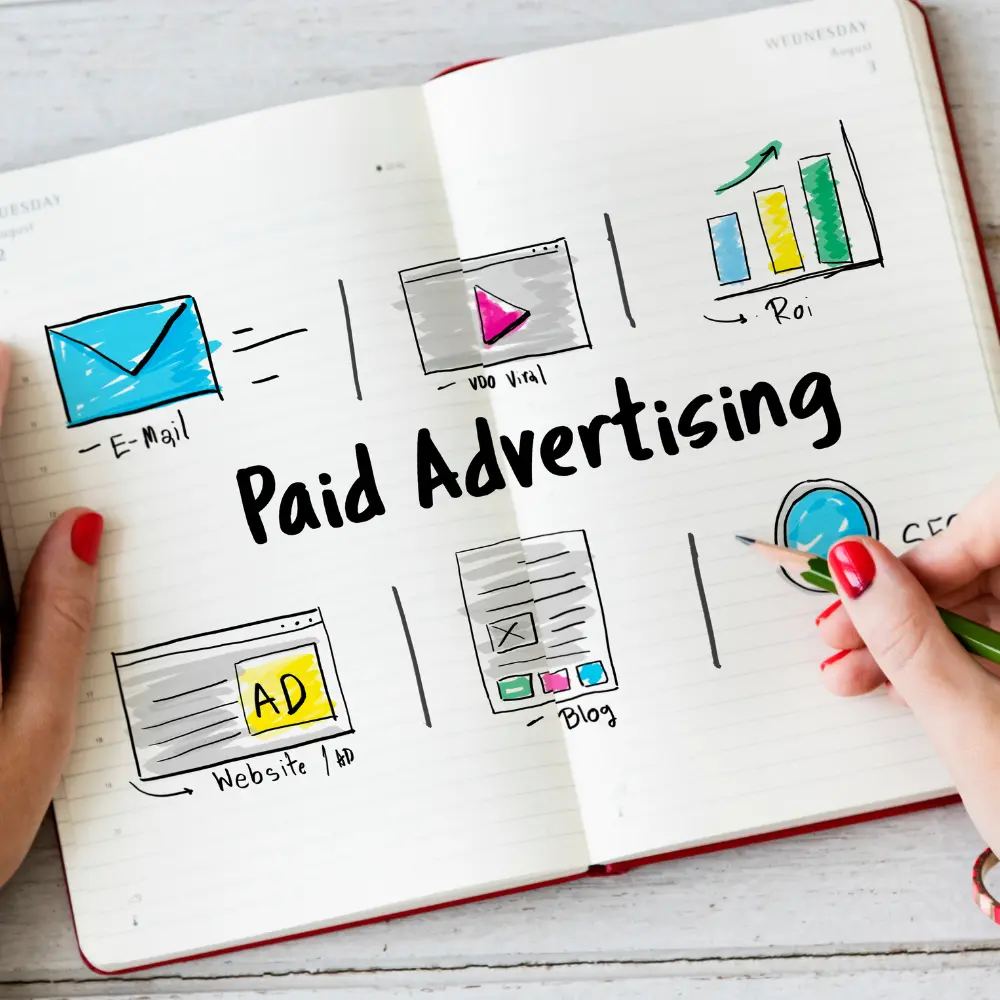 hands of a girl writing paid advertising at google ads expert in calicut
